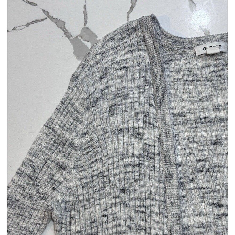Women’s Garage Grey Navy Heather Open-Front Long Gray Knit Cardigan Sweater L - Picture 3 of 16
